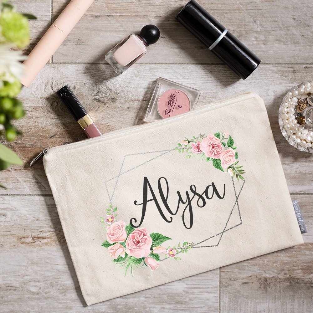 Floral Bridesmaid Makeup Bag, Personalized Bridesmaid Gift